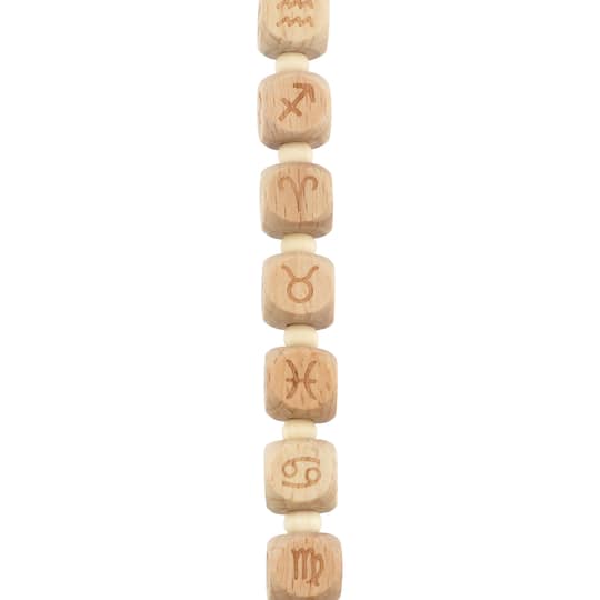 Natural Zodiac Wood Cube Beads, 11mm by Bead Landing&#x2122;